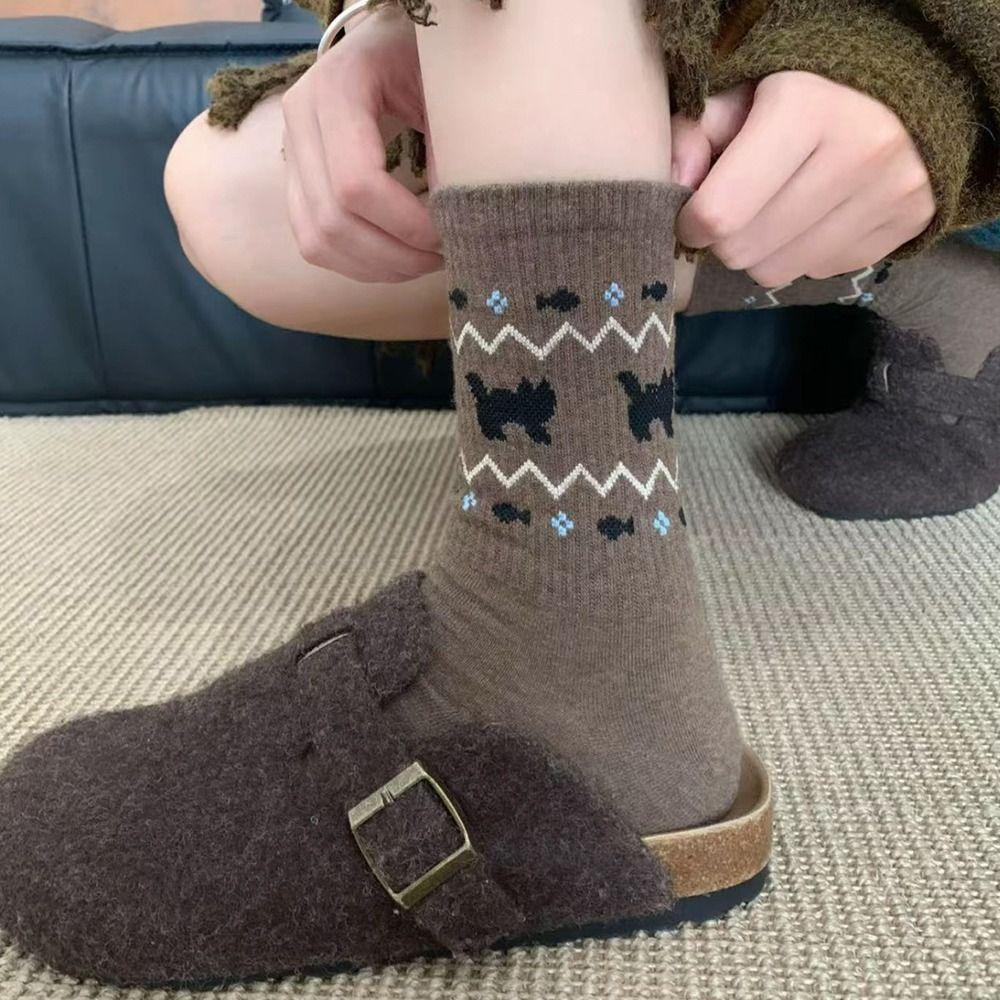 1/4 Pairs Warm Medium Tube Tights Anti-Cold Mid-calf Socks Harajuku Stacked Socks Autumn Winter