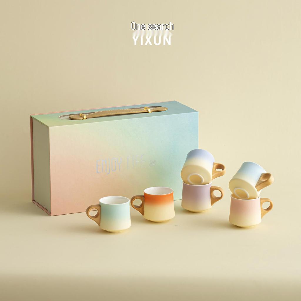 Premium Ceramic Tea Cup Set with Wooden Handles: Elegant Australian White Espresso Cups for Two