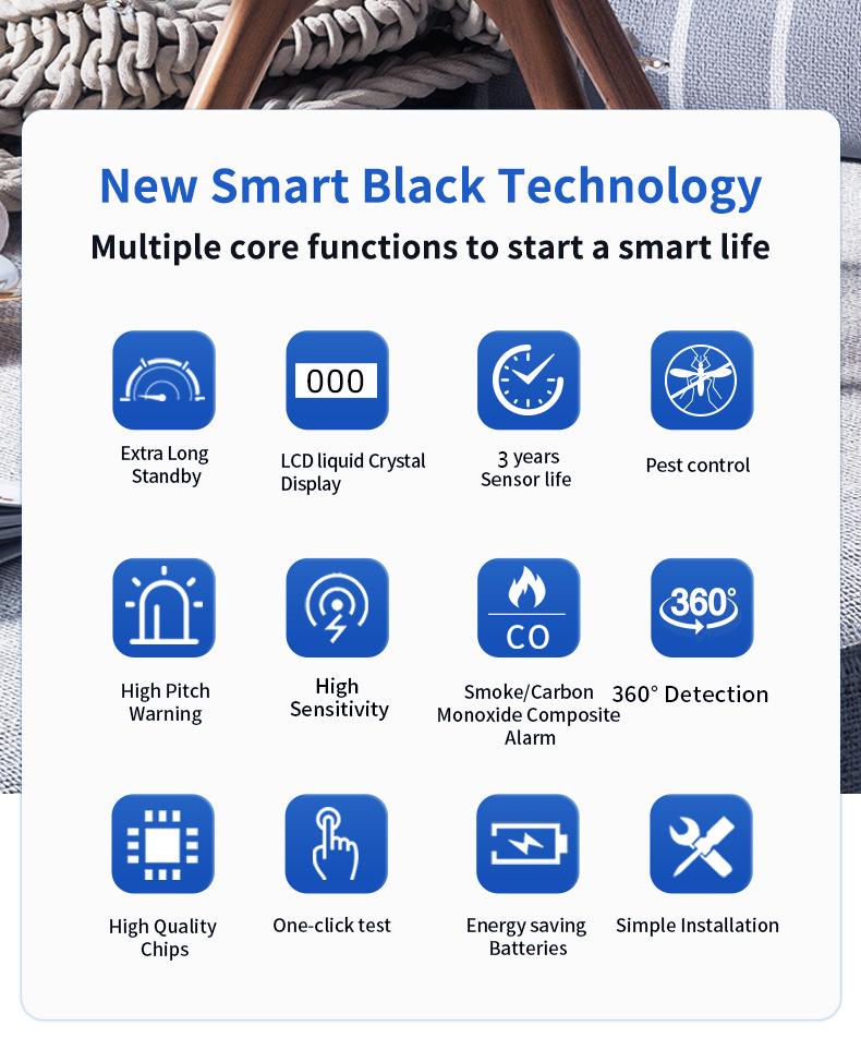 2-in-1 Smoke & Carbon Monoxide Detector with CE FCC ROHS Certification, Standalone Sound & Light Alarm