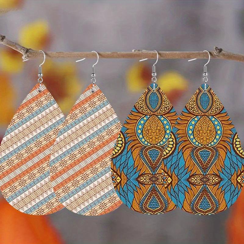 

Винтажные серьги-капли Bohemia с цветочным и полосатым узором, цвета Майяр, для женщин, девушек, этнические серьги-гвоздики, фестивальные украшения, рождественские украшения 2pairs