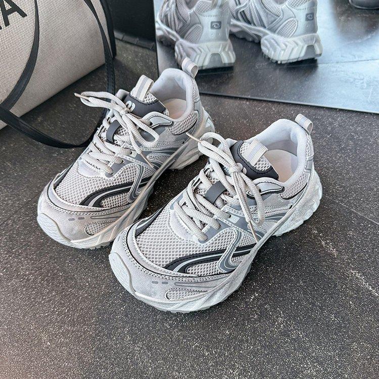 

Breathable mesh~ leather platform dad shoes women s 2025 summer new versatile casual sports shoes ultra-light jogging shoes 40 серый