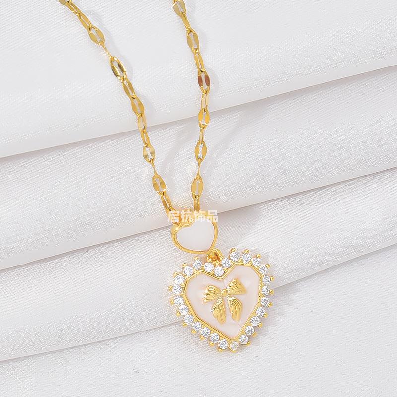 Love Necklace Women'S Design Simple And Sweet Versatile Diamond-Encrusted Heart Pendant Jewelry