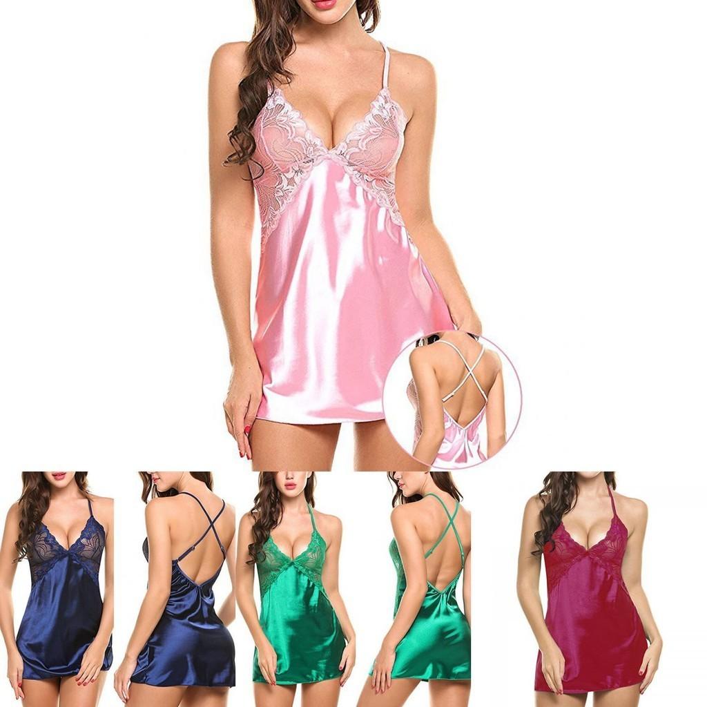 Elegant Women Lady Sexy Lace Sleepwear Satin Nightwear Lingerie Pajamas Suit Size S-xl For Ultimate Comfort