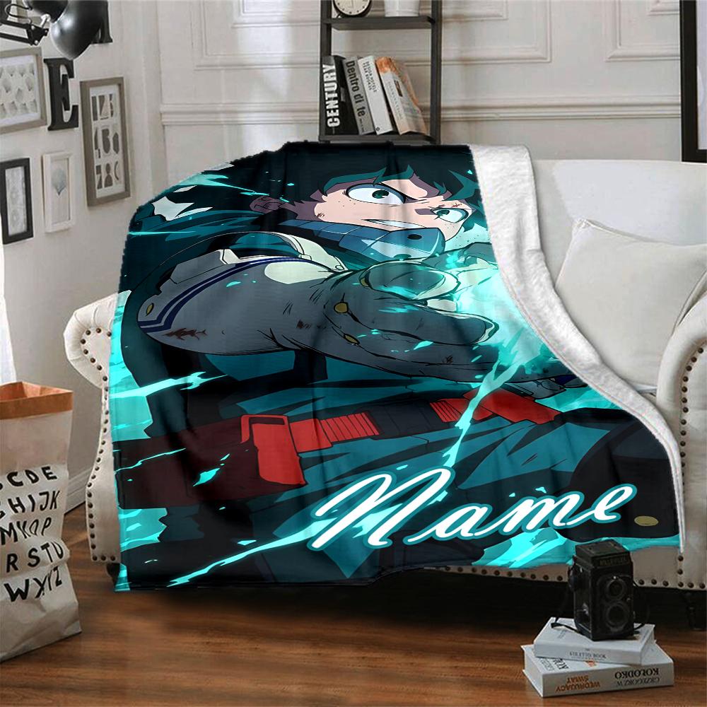 Custom Name My Hero Academia Theme Printed Blanket - Perfect for Couch, Bed, Travel & Outdoor Use | Machine Washable, Cozy & Durable.