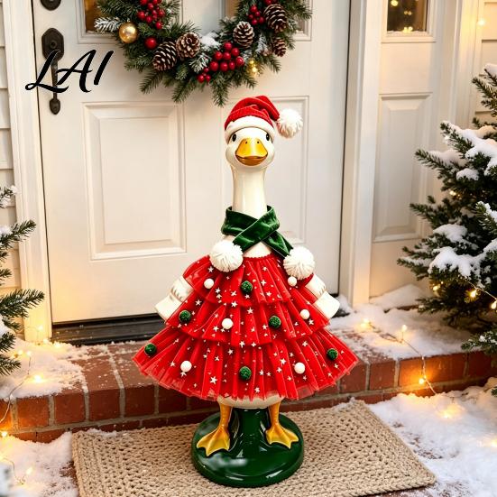 Tiered Tulle Dress for Goose Christmas Porch Outfit Santa with Plush Scarf And Hat Apparel Festive Winter Holiday Costume Outdoor Lawn
