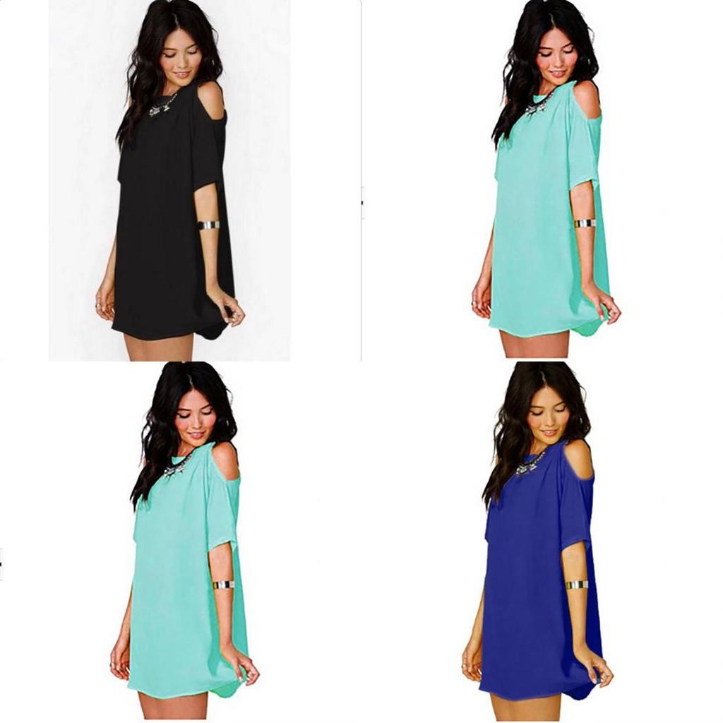 Vestito in Poliestere a Maniche Corte Off-the-Shoulder per Uso Casual Estivo