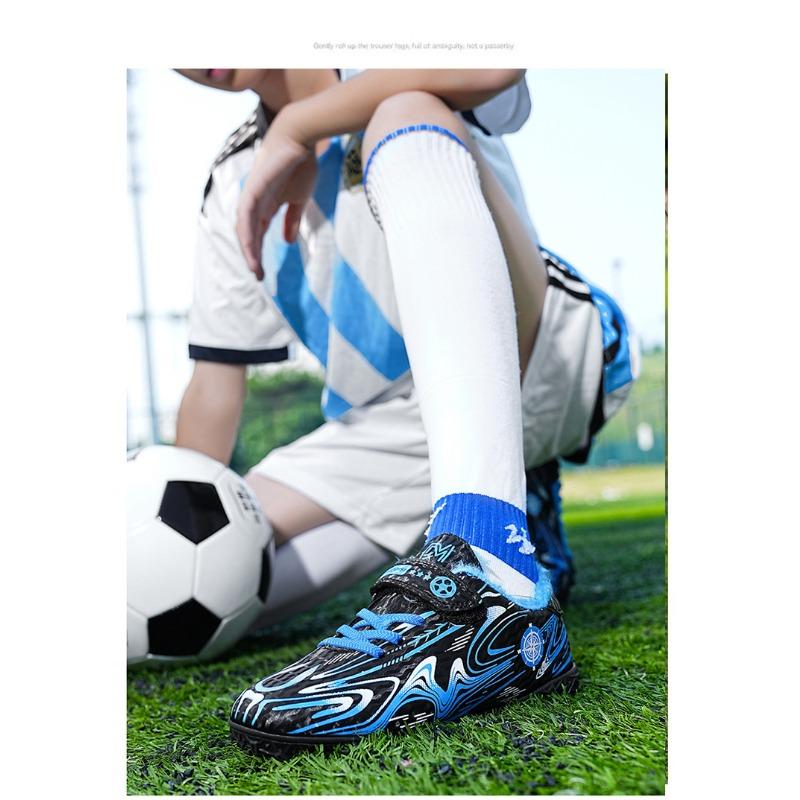 Kids' Fleece-Lined Soccer Shoes Non-slip Turf Sole Strap Breathable Printed Football Boots