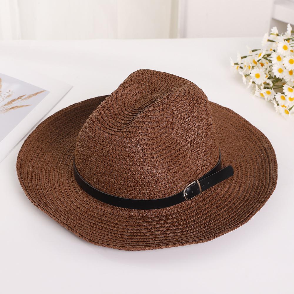 Western cowboy wide-brimmed straw hat, summer beach and beach sun protection, foldable outdoor hiking sun hat
