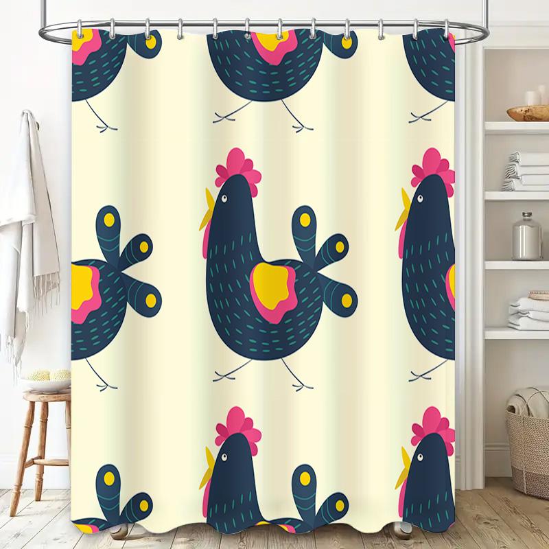 Blue Chicken Shower Curtain Bathroom Decoration Waterproof Fabric Printing Home Decor