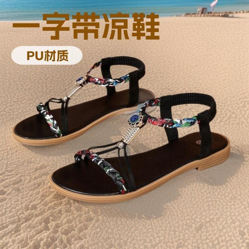 Large Size Fish Mouth Sandals 2025 Summer New Open-toed Beach Sandals Flat Comfortable Bohemian Style