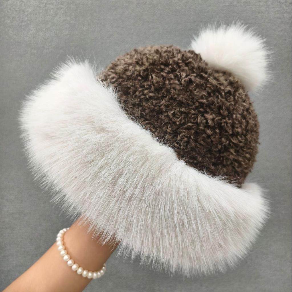 Winter Padded Fashion Ear Protection Thunderbolt Hat Female Thickened Cute Fur Ball Ball Knitted Fur Hat