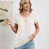 2024 Summer Lace Short Sleeve Loose Blouse for Women Fashion Solid Round Neck Casual Shirt Women Tops Elegant Simple Plus Size Female Blouses 24314