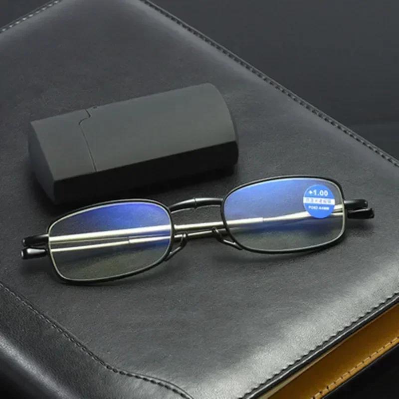 Men Folding Reading Glasses with Case Vintage HD Blue Light Blocking Presbyopia Women Portable Ultralight Far Sight Eyewear