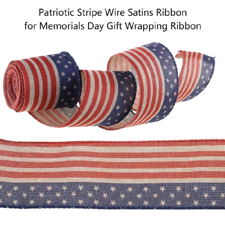 USA Wire Ribbon American Flag Ribbon for Wreaths, Memorials Day Creative Gifts