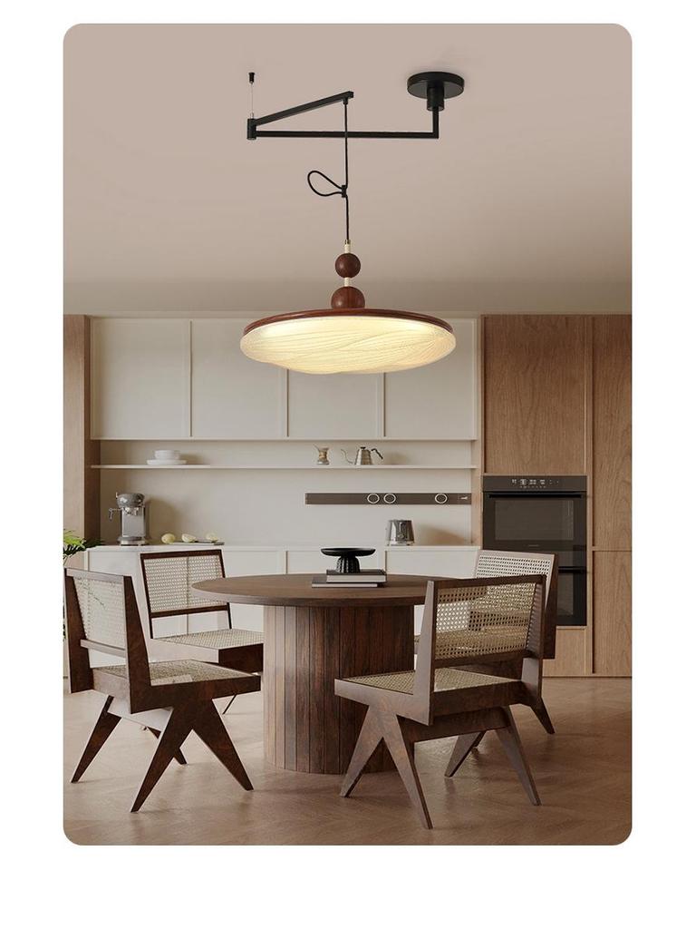 Vintage Walnut Wood Swing Arm Chandelier for Dining Table or Cafe Bar