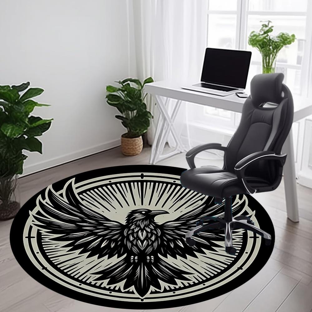 1PC Raven Symbol Office Round Rug, Non slip, Soft and Durable Office Rug for Interior Decoration, Perfect for Office