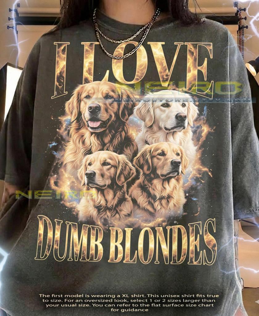 I Love Dumb Blondes Golden Retriever Dog Lover Comfort Colors® Tshirt, Cute Puppy Vintage Pet Graphic Animal Lover Bootleg 90s Tee