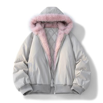 Retro Plush Collar Coat Couple Same Style Winter New Loose Hooded Parka Cotton Coat