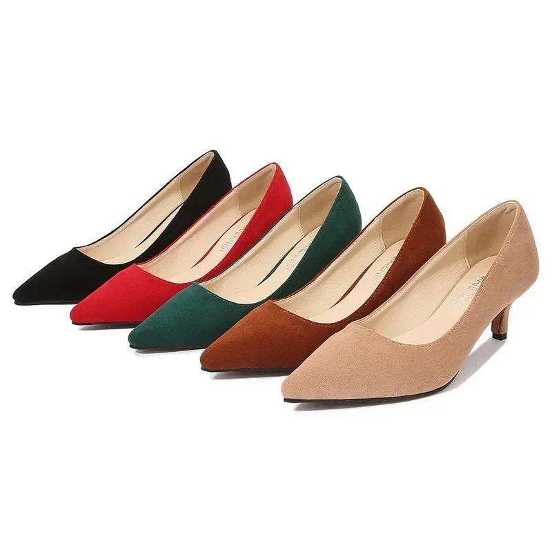 Women Sweet Flocks Thin Heel Shoes Office Work Single Shoes Nightclub Party Banquet Pub Attendant High Heels Large Size 35-46