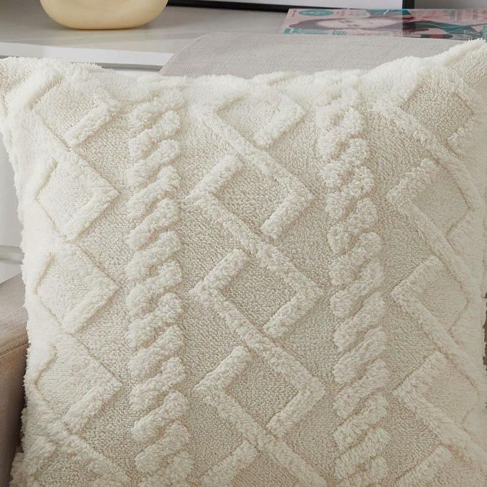 No Pillow Insert Thickened Comfort Cotton Flannel Pillowcase Solid Color Soft Jacquard Sofa Bed Lumbar Support Pillow