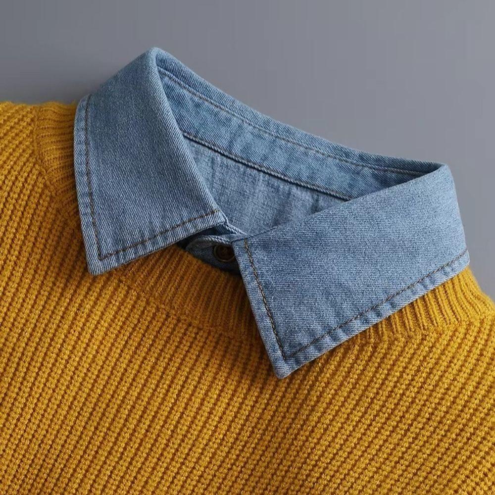 Lapel Buttons Women Fake Collar Cotton Detachable Collar Versatile Denim Fake Collar Women
