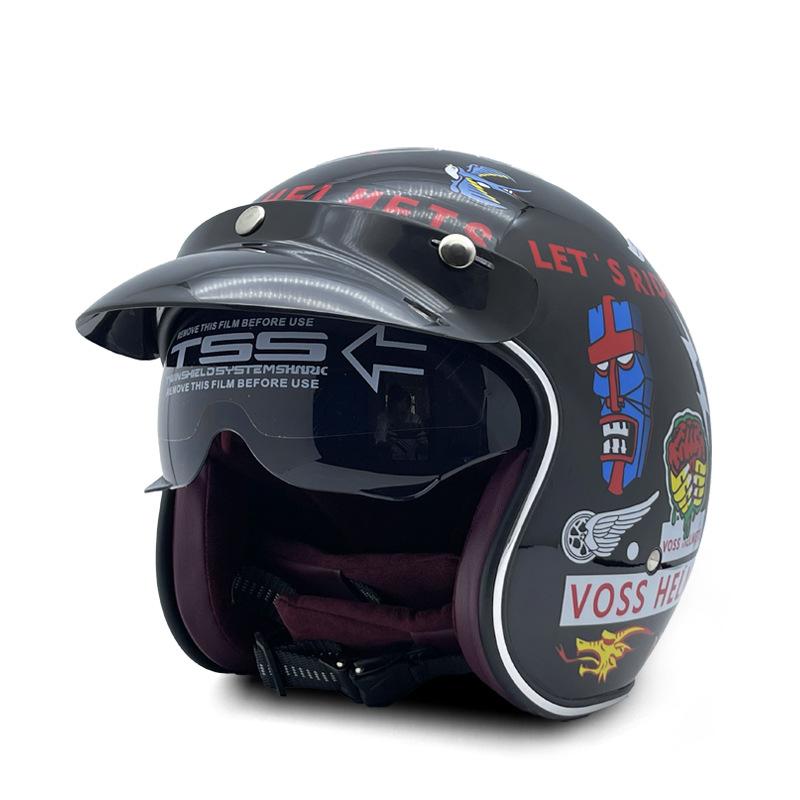 Export vintage 3/4 Motorcycle helmet with built-in visor in latte style DOT Authentication