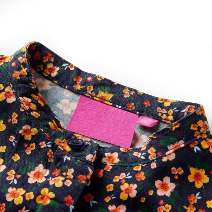 Children's Shirt with Navy Blue Floral Print Band Collar 5 Sizes Available