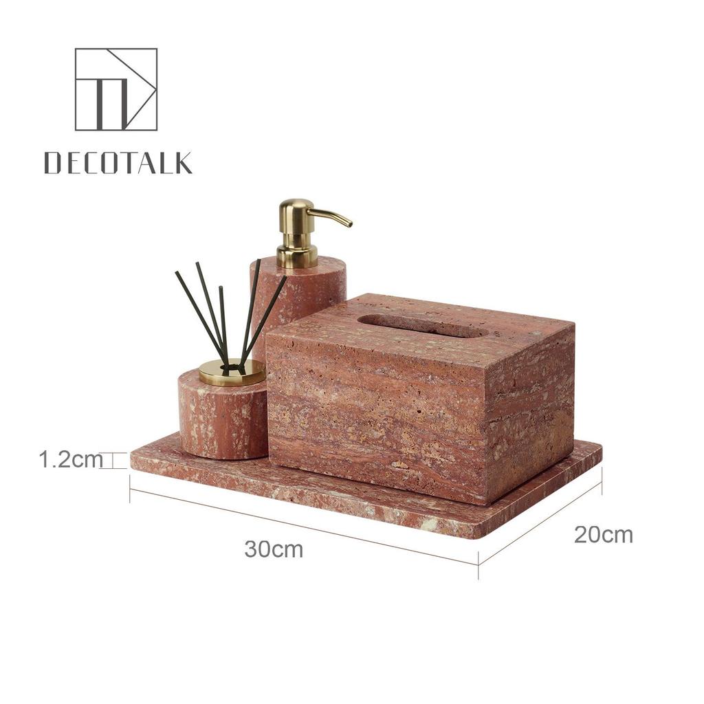 DecoTalk Wabi-sabi Red Travertine Bathroom Washbasin Set with Aromatherapy Tissue Box Tray