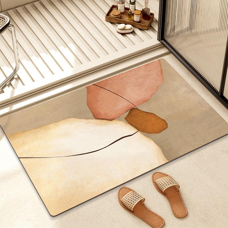 Diatom Mud Bathroom Mat Minimalist Abstract Geometric Pattern Quick Dry Absorbent Non Slip Toilet Door Mat for Home Decor