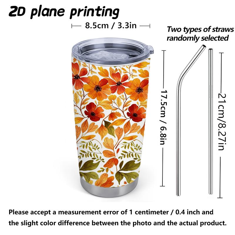Car Tumbler 591ml Autumn maple leaf elements Straw Cup Tumbler With Lid Hot Cold Cup Straight Tumbler Leakproof Tumbler