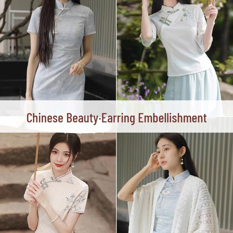 Sterling Silver Jade Earrings: Ancient-Inspired Women's Qipao Accessories with Peace Lock Design