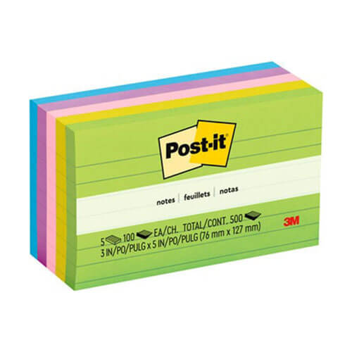 Post-it Notes Lined Assorted 73x123mm (5pk) (Ultra)