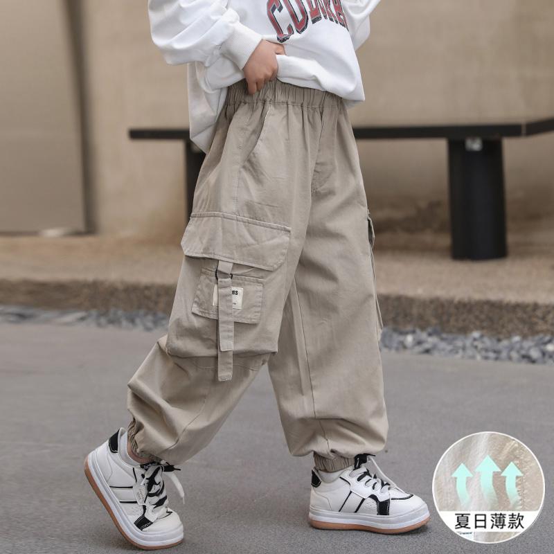 

Boys Summer Ice Silk Overalls Ruan Handsome 2026 Summer Children s Thin Pants Ankle-Tied Middle and Big Children Anti Mosquito Pants 170 хакі