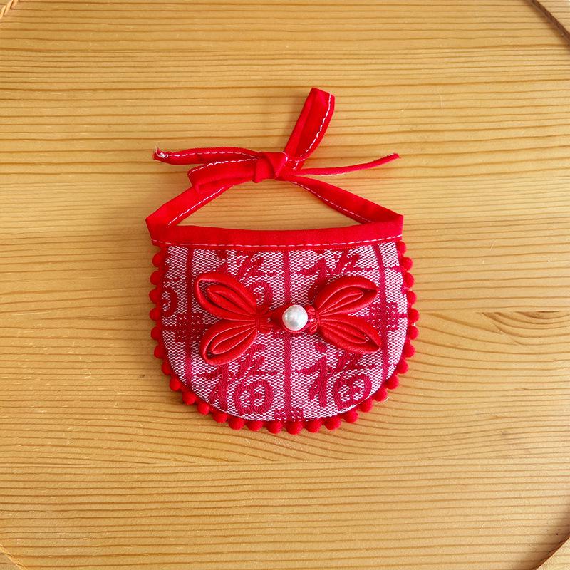 New Year Lucky Pet Scarf: Cute Triangle Shawl for Dogs & Cats in Chinese Style