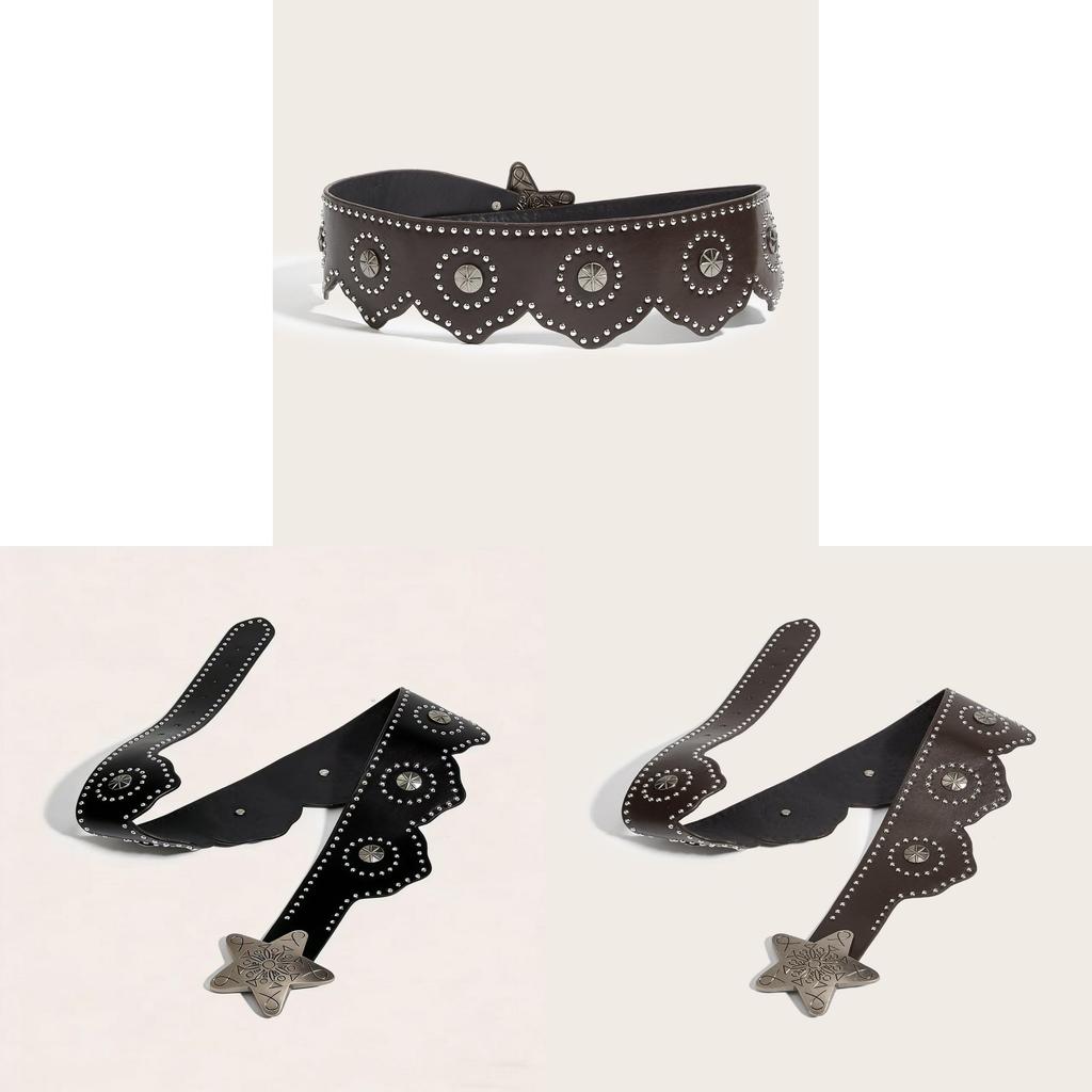 Punk Style Starry Sky Buckle Pu Leather Wide Belt For Outdoor Fashion
