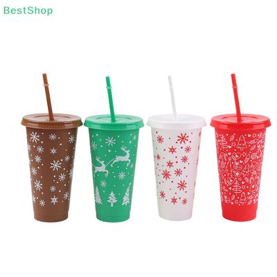 Christmas-themed Straw Cup 710ml Large Capacity Plastic Water Cup Christmas Gift