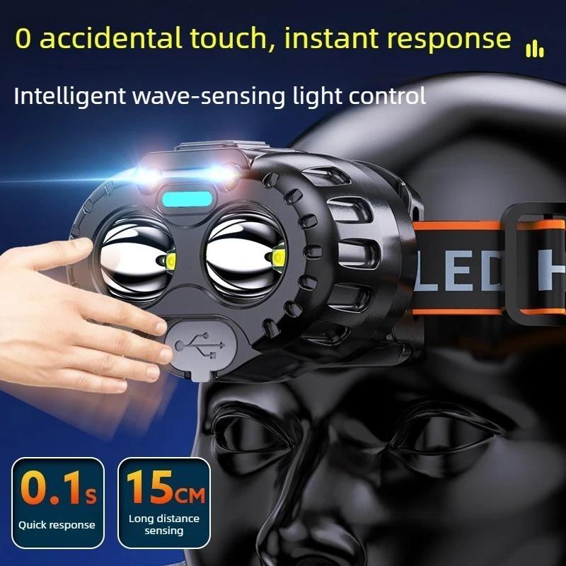 Motion Sensor LED Headlamp RechargeableUltra Bright Long Battery Life USBOutdoor Fishing Camping Running Head Mounted Flashlight