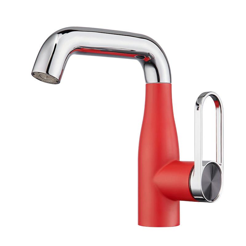 

New Chrome Red Pull Out Basin Faucet Hot and Cold Bathroom Single Lever Brass Sink Mixer Decked Rotation Sink Mixer