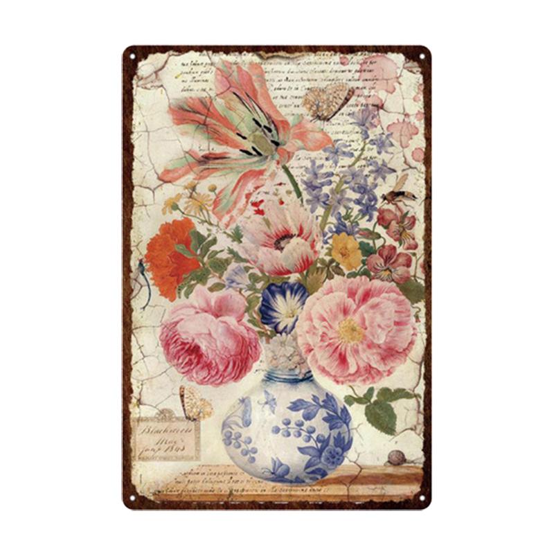Pastoral Style Flower Plaque Metal Tin Sign Lavender Rose Retro Plates Poster for Living Room Home Garden Wall Decor 20x30cm