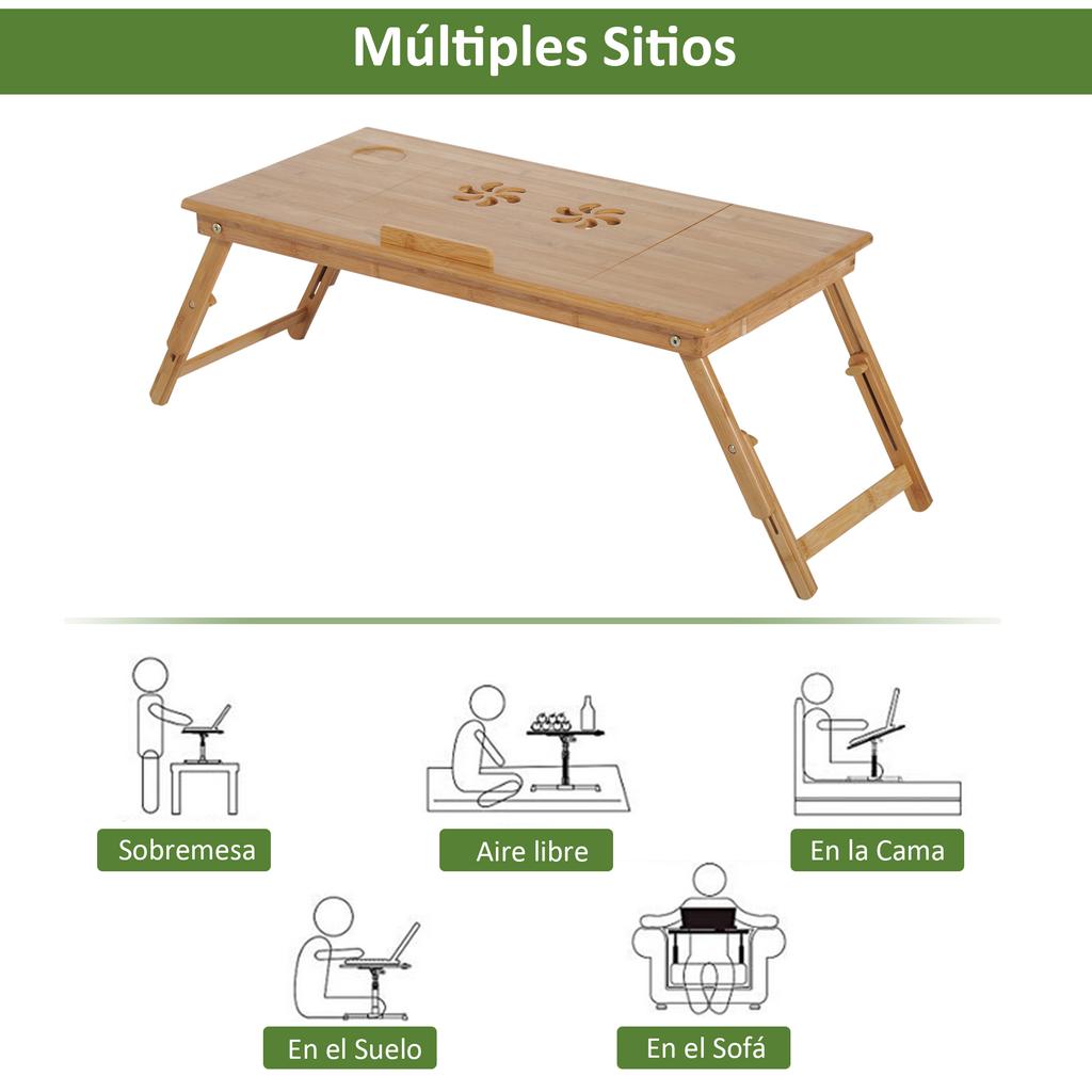 Bamboo Laptop Desk Bed Tray Breakfast Folding Reclining Adjustable Height Lap Desk Support With 1 Drawer 72x35x22 30cm