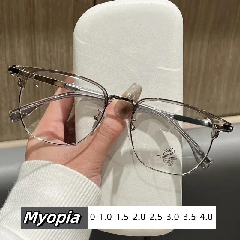 Titanium Half Frame Short Sight Glasses For Men Ultra Light Myopia Anti Blue Light Glasses Hd Lens Near Sight Optical Eyewear