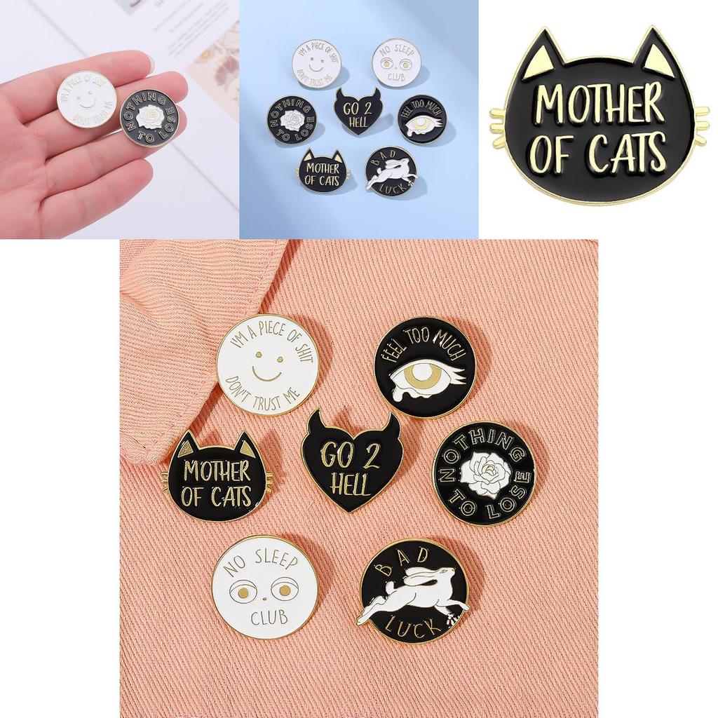 Creative Cartoon Cat Brooch Stylish Personalized Letter Pin For Fashion Accessories
