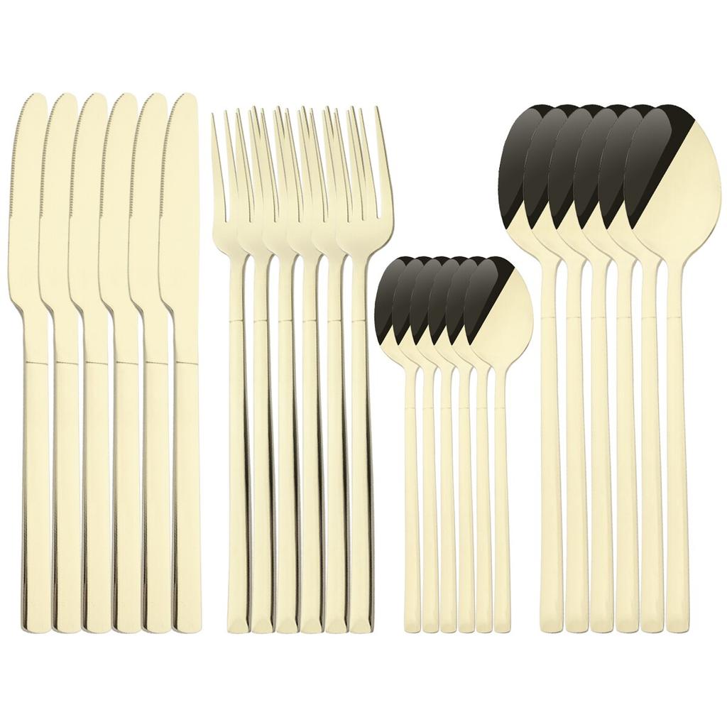 24Pcs Silver Cutlery Set Stainless Steel Dinnerware Set Knife Fork Spoon Dinner Set Kitchen Tableware Service for 6 Flatware Set