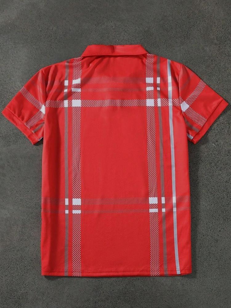 Checked Print Button Half-Open Short Sleeve Polo Shirt