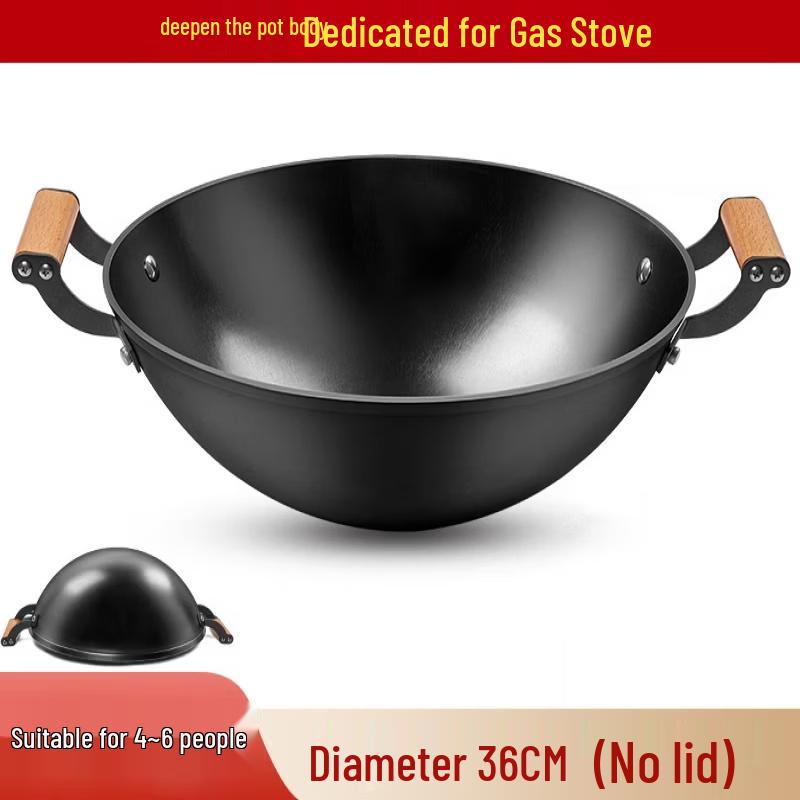 ZISIZ Double-Handle Iron Non-Stick Wok