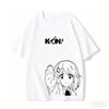 Unisex Oversized Cotton Y2K Streetwear T-shirt with K-ON Anime Logo Graphic, Side View of Characters, White, Summer 2026.