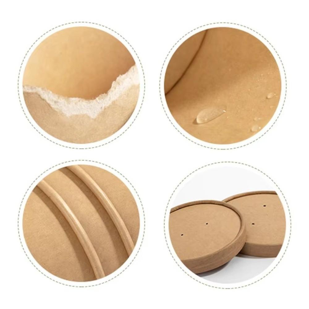 10PCS Disposable Takeaway Packing Boxes with Lid Round Paper Soup Bucket Kraft Paper Lunch Box