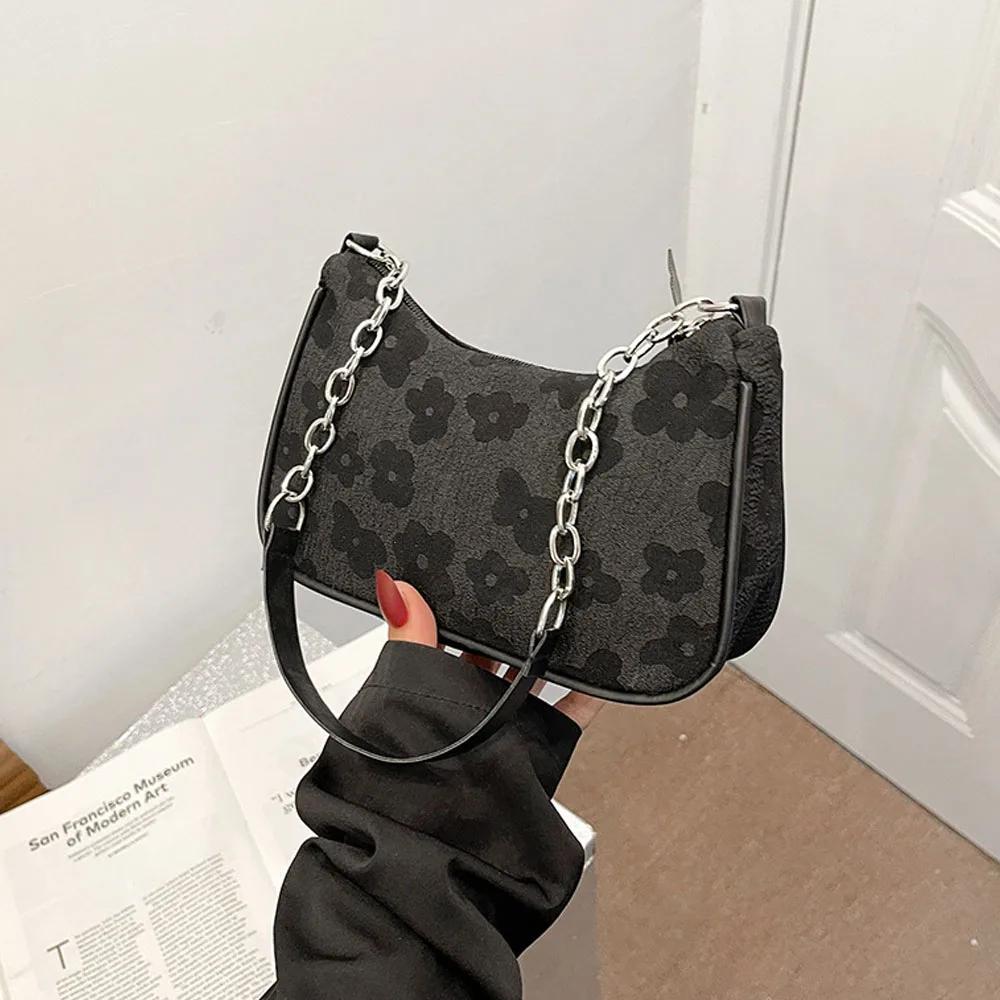 Borsa a Mezzaluna di Pregio Stampata dal Temperamento Delicato Borsa Quadrata Piccola con Catena alla Moda Borsa a Spalla Singola Multifunzionale da Donna