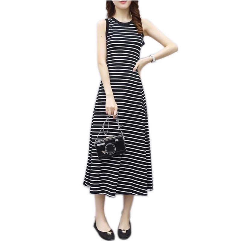 Korean Retro Striped Sleeveless A-line Dress for Women