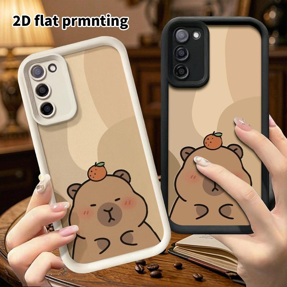Phone Case: 2D Flat Samsung Galaxy A34 A35 M05 M06 S20 S22 S21 FE Plus 5G Step Protective Case, Capybara with Orange On Top, Christmas and Halloween G